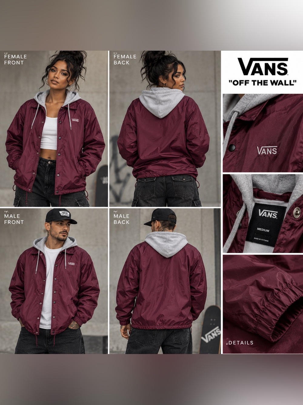 Vans Maroon Windbreaker Jacket with Hood